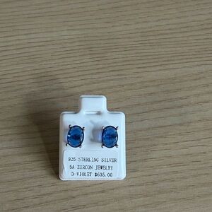 Sterling Silver Blue Zircon Earrings